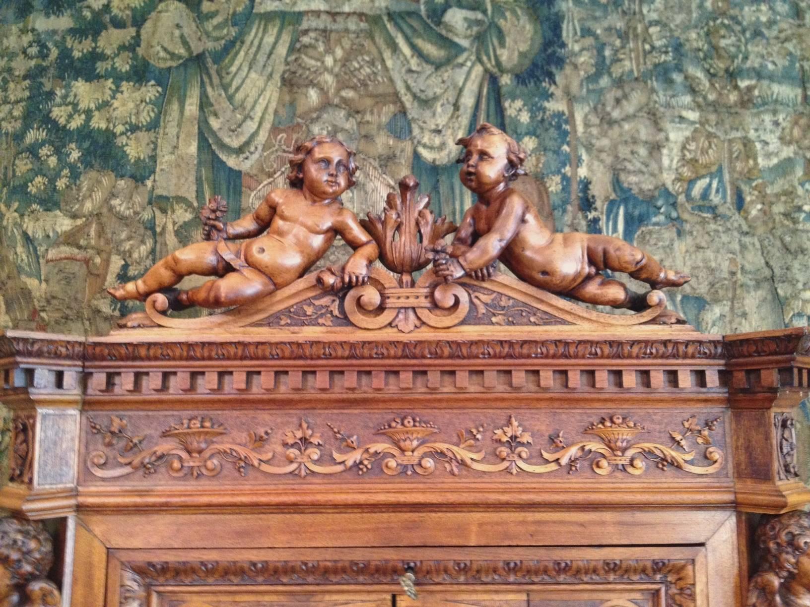 Carved Valentino Panciera Besarel Portfolio or Music Cabinet, Italy Renaissance Revival For Sale