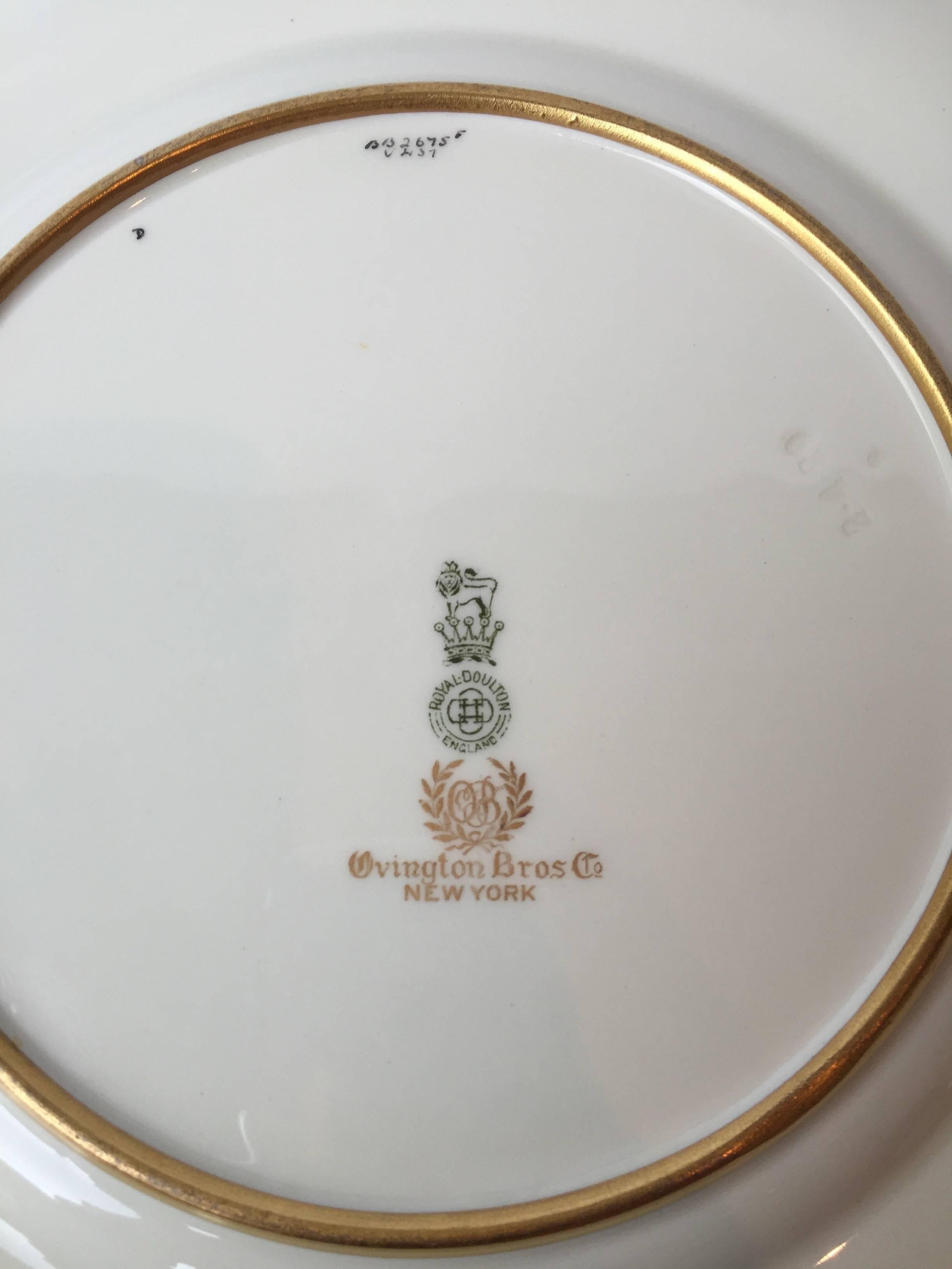 Royal Doulton Service Plates Heavy Raised Paste Gilt, 1940s In Excellent Condition For Sale In Redding, CA