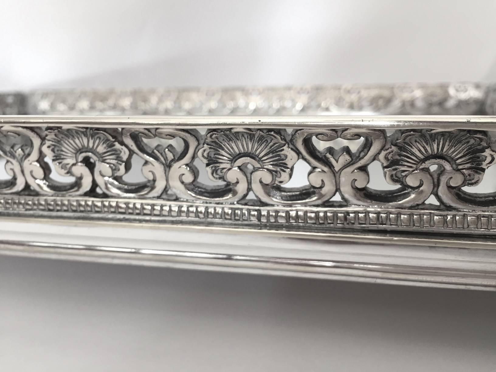 Cast French Signed Baccarat Silver over Bronze Mirror Tray or Plateau, circa 1900 For Sale