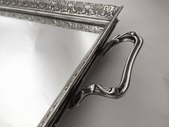 French Signed Baccarat Silver over Bronze Mirror Tray or Plateau, circa 1900