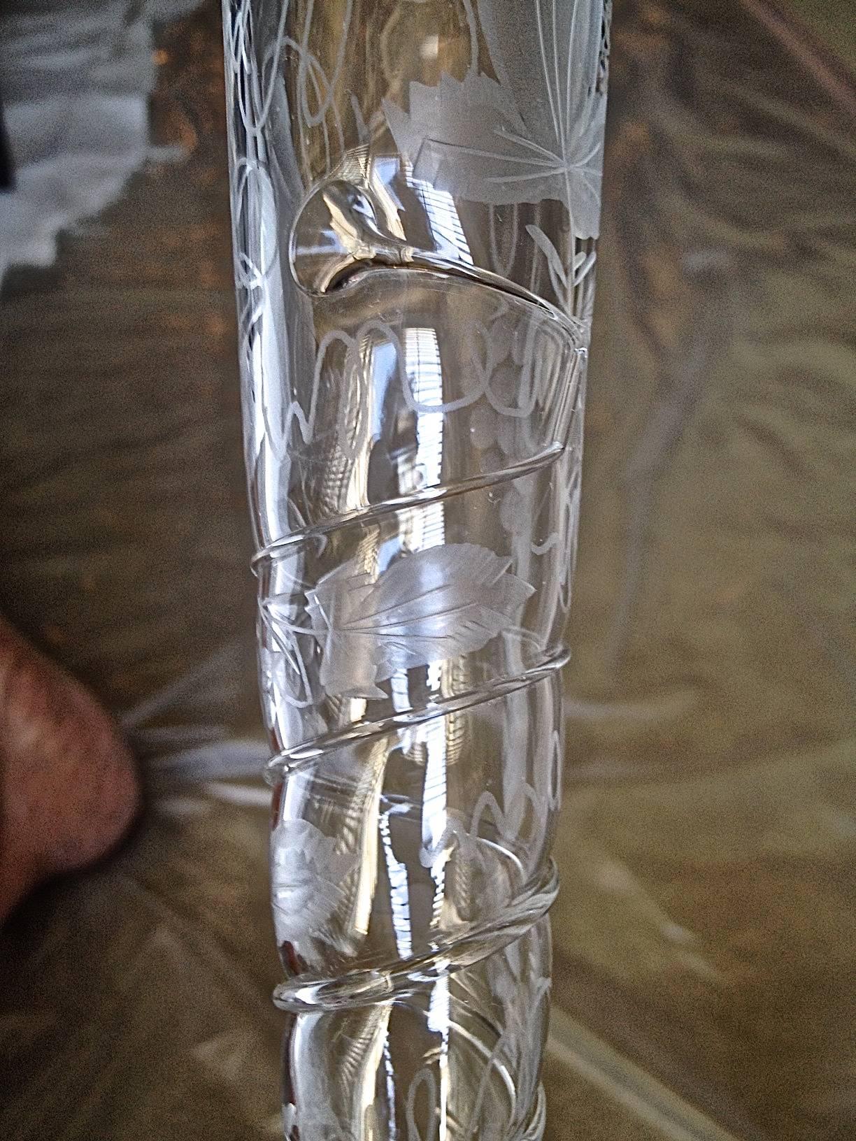 Austrian 12 Antique Bohemian Champagne Flutes Etched and Applied Clear Glass, circa 1910