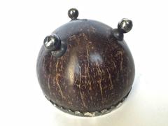 European Coconut Ball Form Box Sterling Mounts, 19th Century