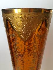 Monumental Exhibition Moser Vases in Raised Gilt Cranberry Glass, circa 1900