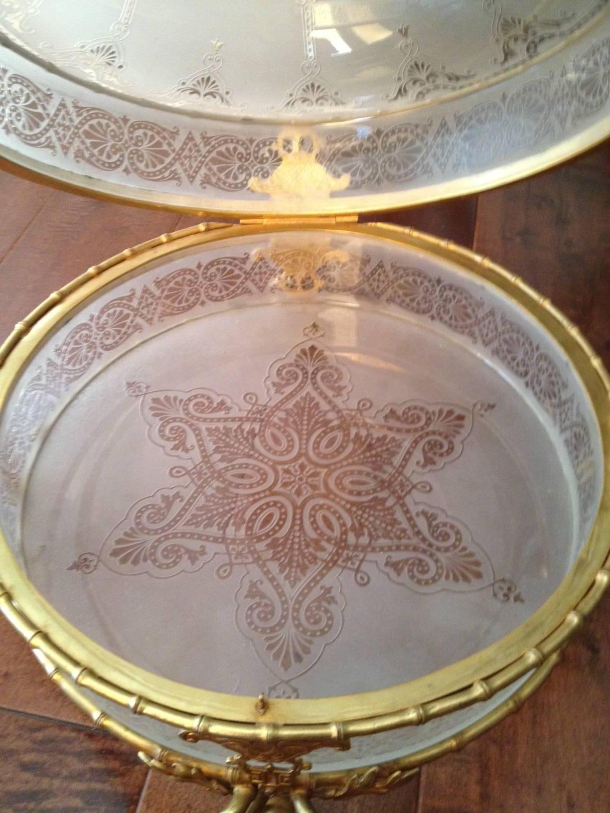 French 19th Century Tantalus, Acid Etched Crystal and Gilt Bronze Mounts For Sale 6