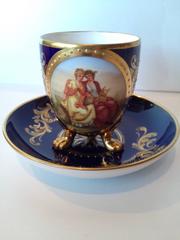 Vienna Cup and Saucer Twisted Snake Handle Paw Feet Egg Shape, 19th Century