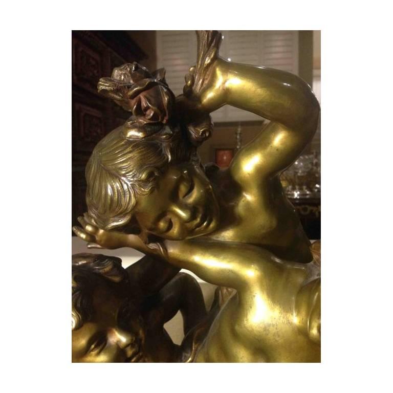 Cast World Famous Gilt Bronze Figure Group by Payer with Original Marble Base For Sale