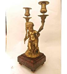 Fine 19th Century French Gilt Bronze and Rouge Marble Candelabra