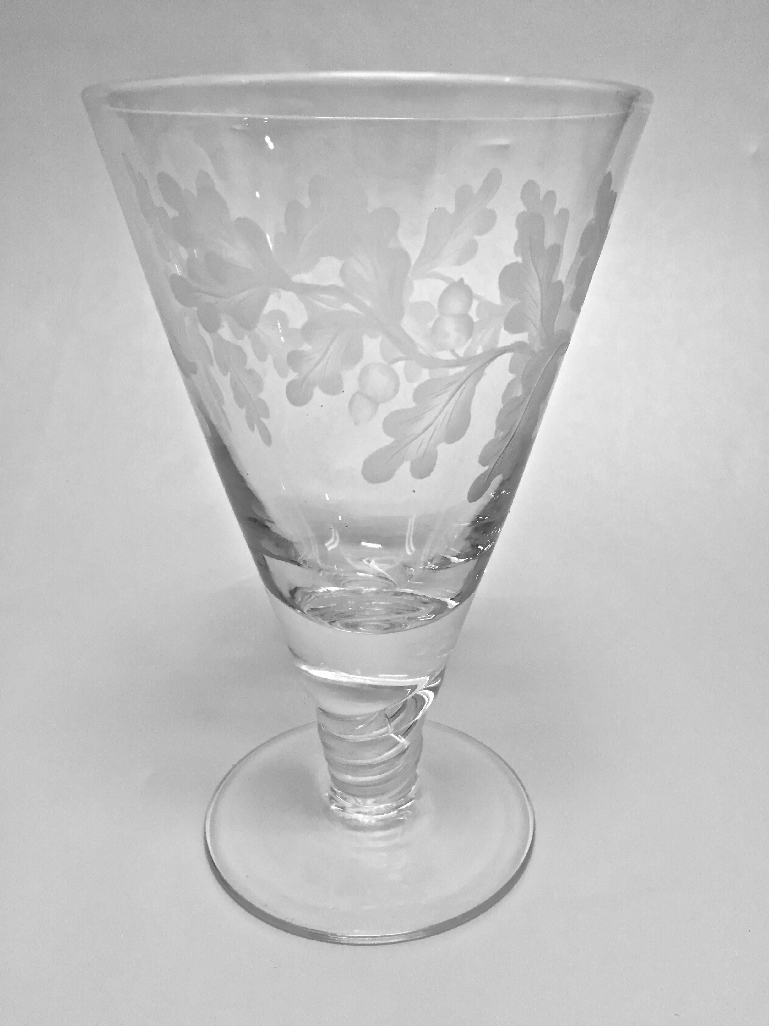 Webb Glass Co. Deeply Etched Stemware Oak Leaves and Acorns England 50s In Excellent Condition For Sale In Redding, CA