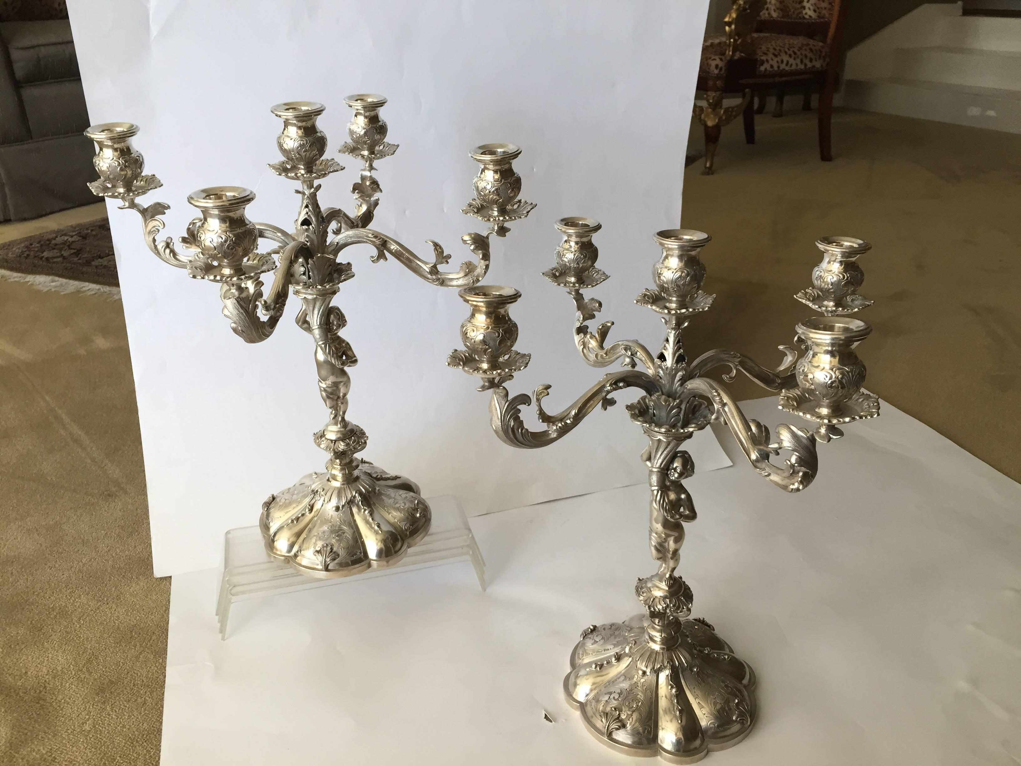 A fabulous pair of candelabra finely cast and chased, a beautiful design with
the branches with a nice wide spread, the subject charming. Signed Bilini,
circa 1940s, Italy.