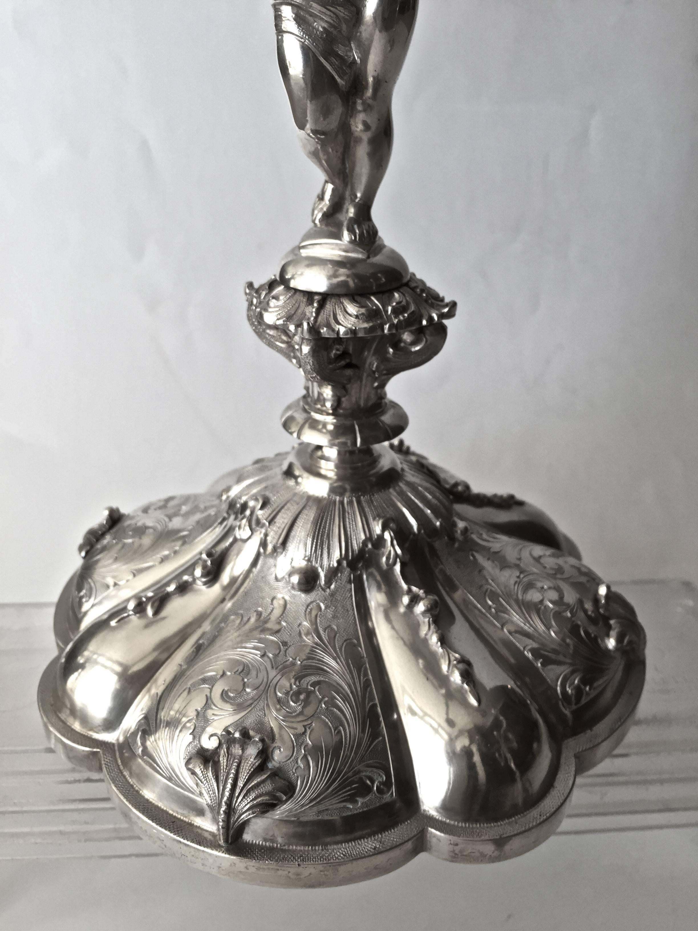 Beautiful Italian 800. Fine Silver Figural Candelabra, circa 1940 Signed Bilini For Sale 3