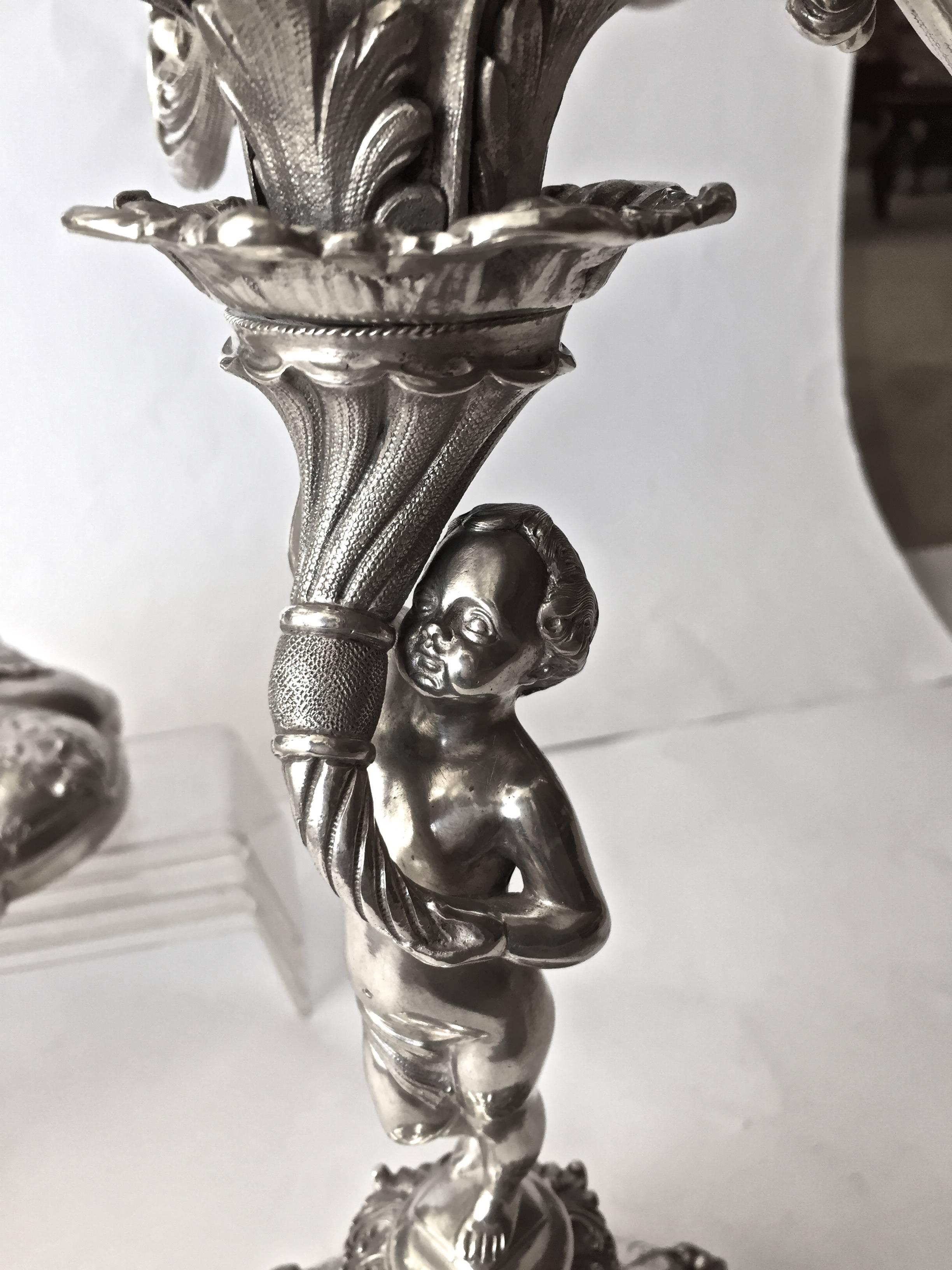 Mid-20th Century Beautiful Italian 800. Fine Silver Figural Candelabra, circa 1940 Signed Bilini For Sale