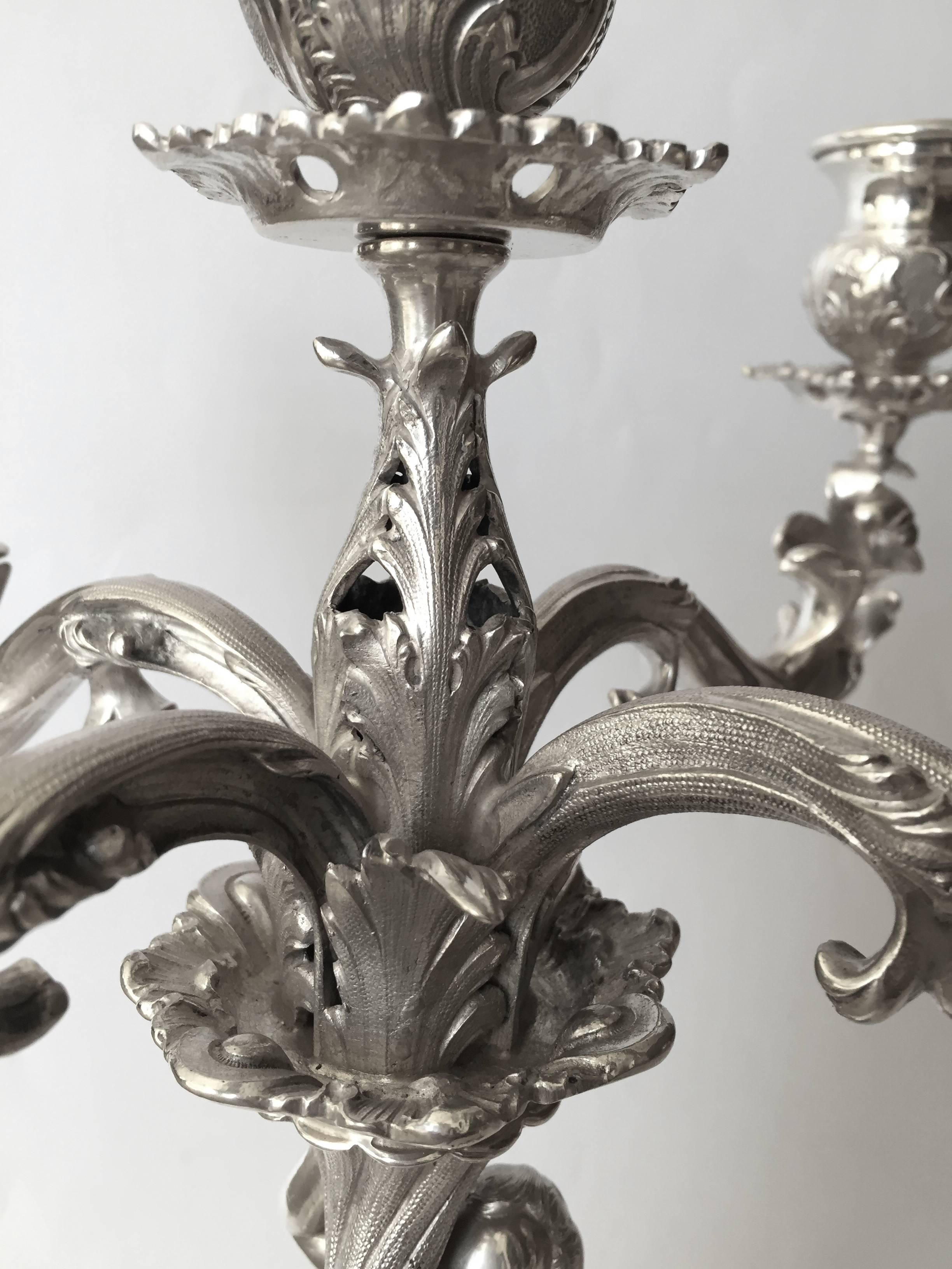 Beautiful Italian 800. Fine Silver Figural Candelabra, circa 1940 Signed Bilini For Sale 4