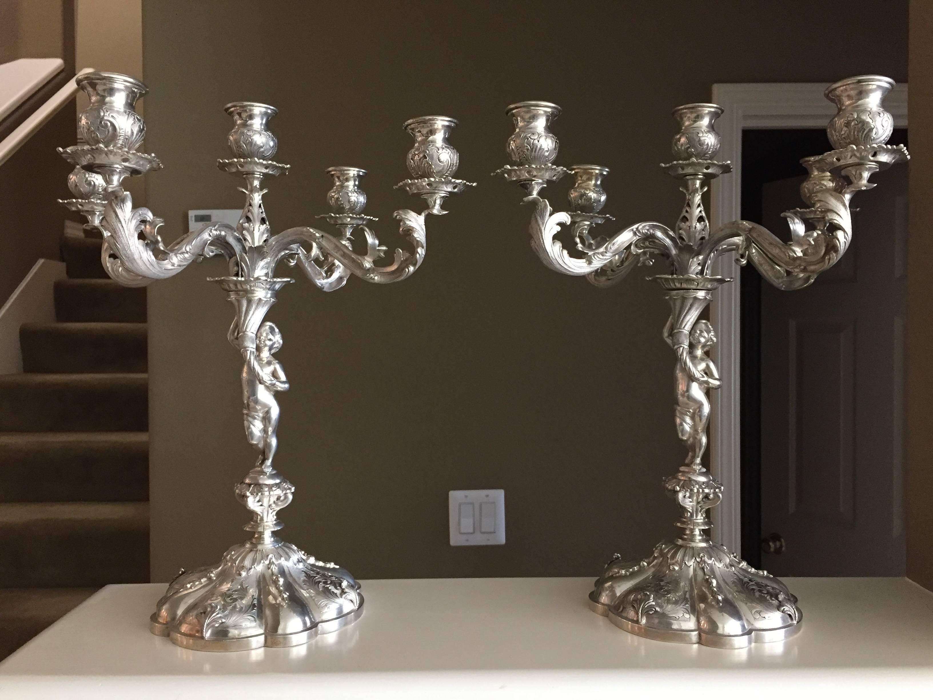 Beautiful Italian 800. Fine Silver Figural Candelabra, circa 1940 Signed Bilini In Excellent Condition For Sale In Redding, CA