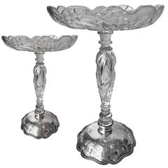 Shreve and Co. Sterling with Hawkes Gravic Cut Glass Compotes, circa 1915