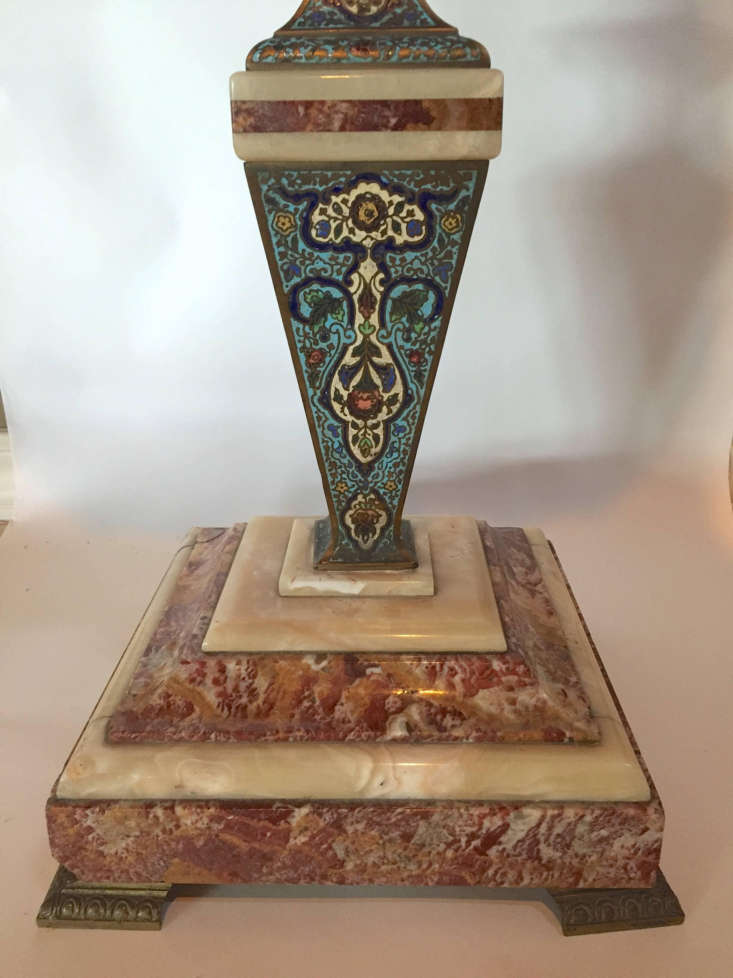 French Champleve Onyx Marble and Bronze Jardiniere on a Stand 19th Century For Sale 3