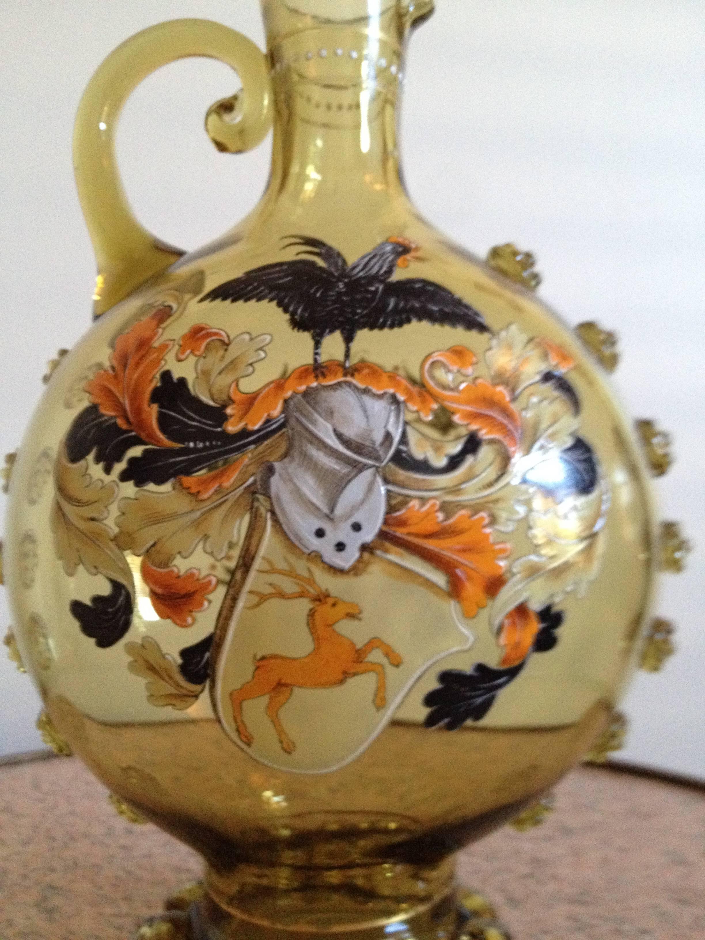 Art Nouveau Moser Glass Decanters Armorial Enamel and Applied Glass, circa 1900 For Sale