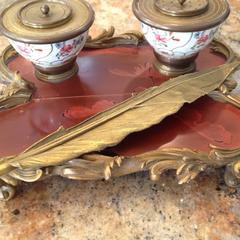 Chinese Porcelain Lacquer and Gilt Bronze Mounted Inkstand, 19th Century