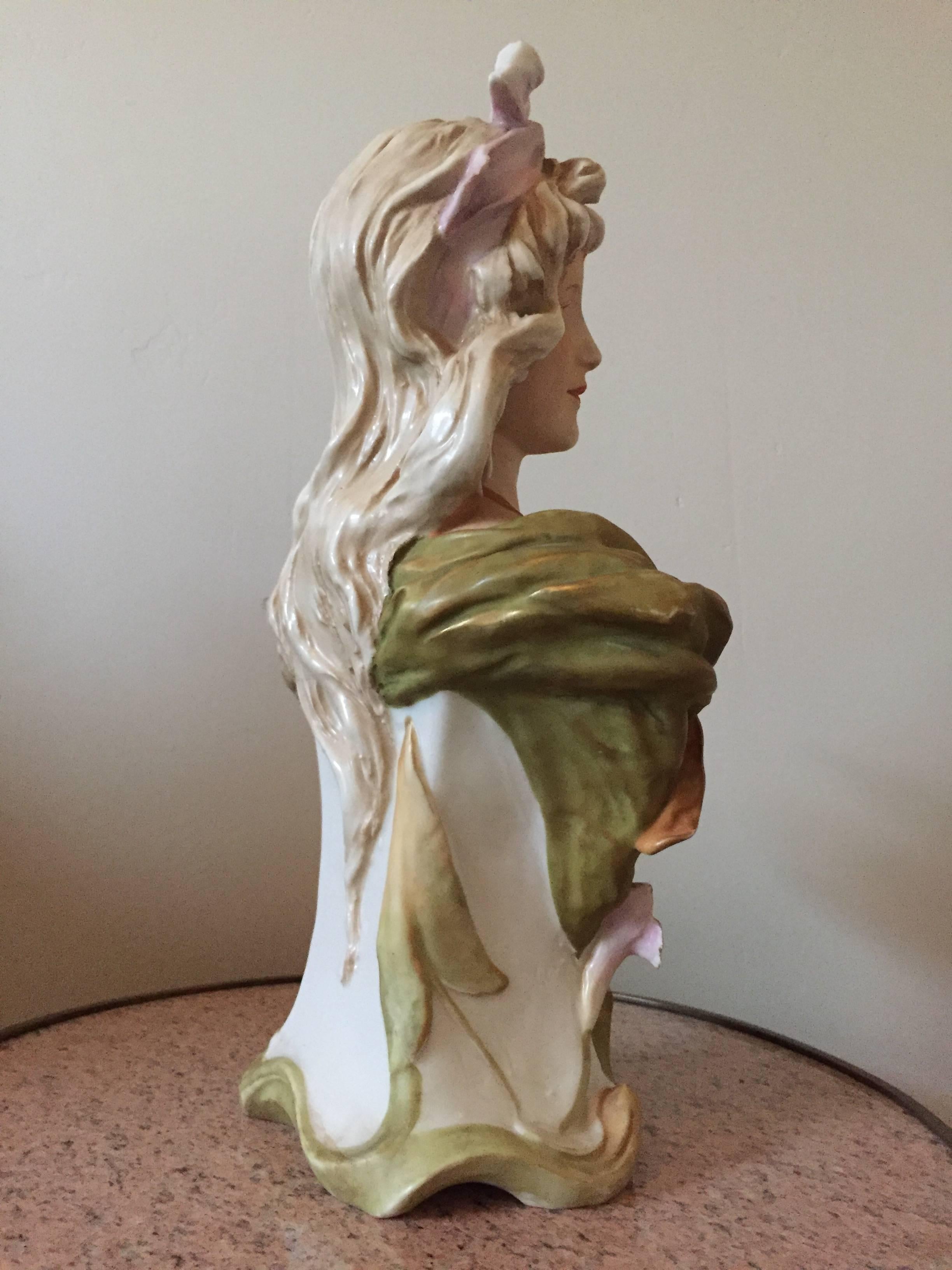 Austrian Royal Dux Art Nouveau Bust 