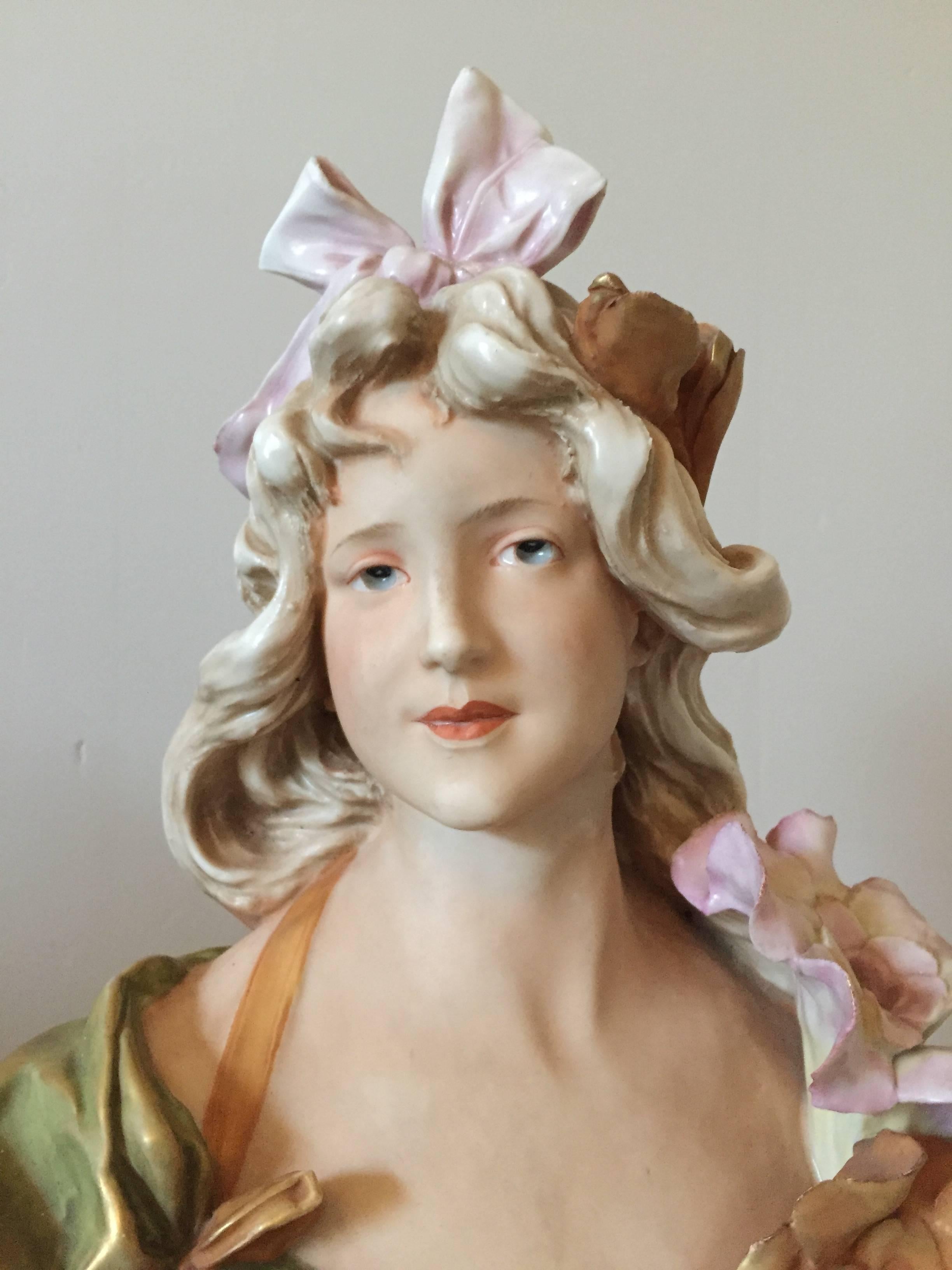 Hand-Painted Royal Dux Art Nouveau Bust 