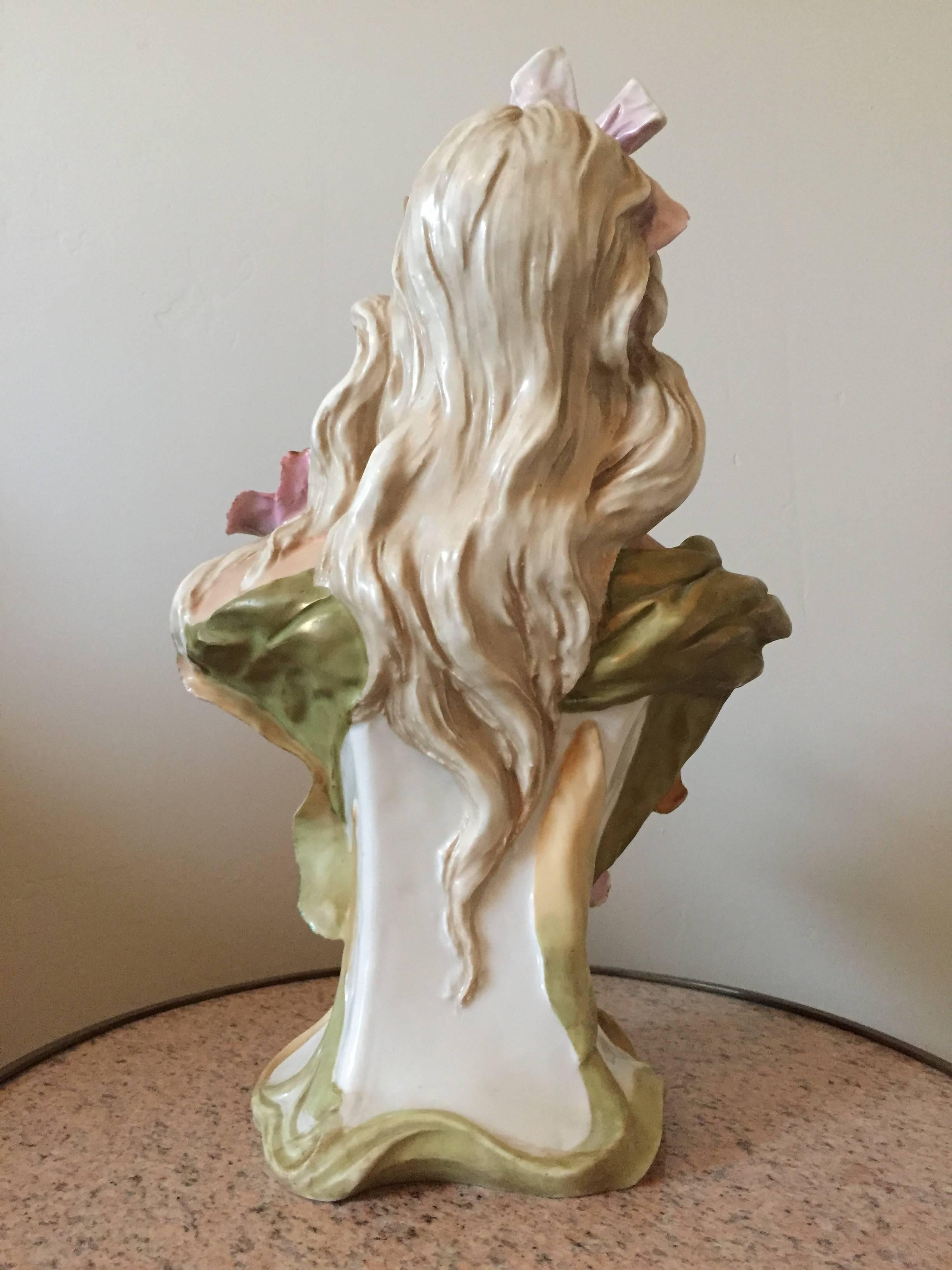 Porcelain Royal Dux Art Nouveau Bust 