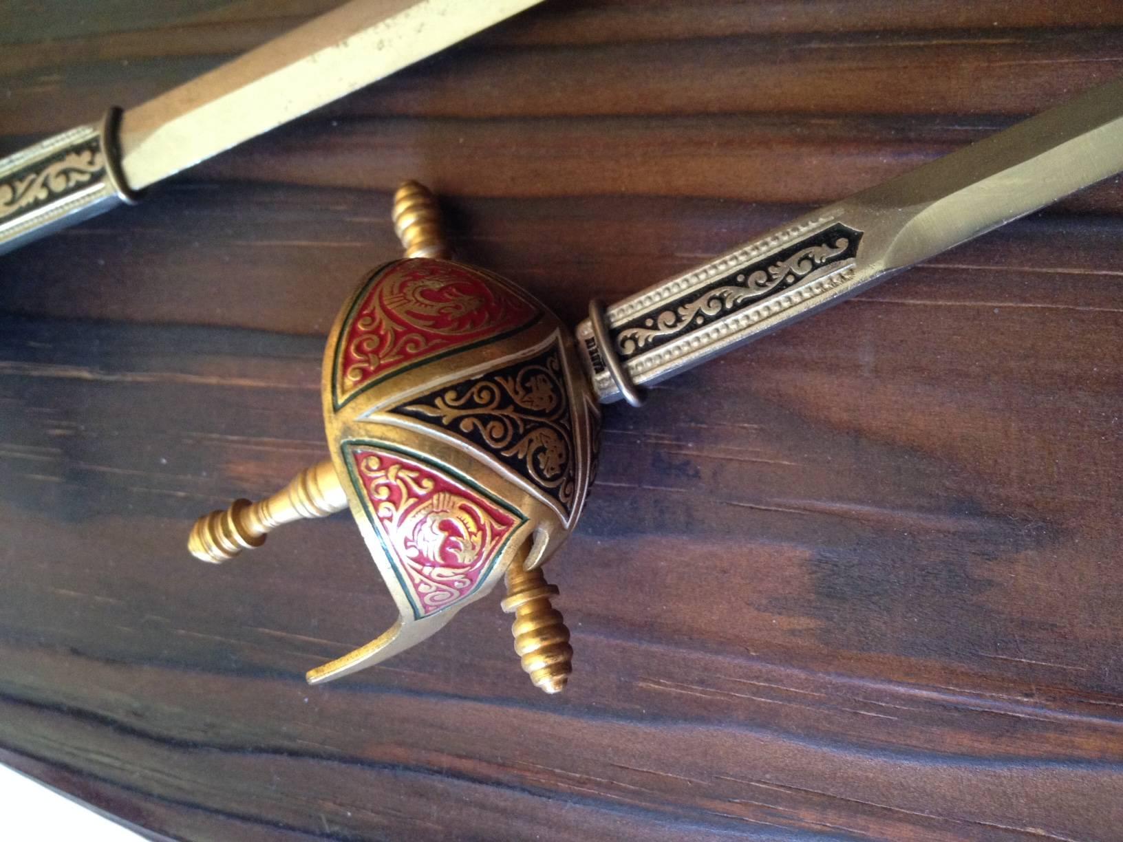 Mid-20th Century Large Vintage Spanish Sword Set Hand Painted, circa 1940s For Sale