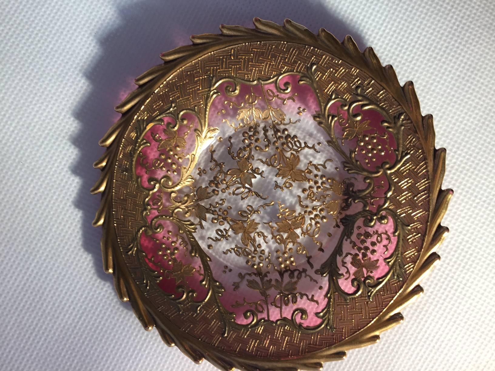 A very rare Moser cup and saucer with pulled edge technique with beautiful raised paste gilt, in a lovely pattern, these are very rare. This example is in excellent condition.