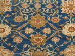 Antique Persian Sultanabad Carpet, Handmade Oriental Rug, Light Blue, Gold Coral
