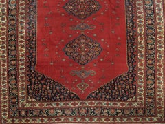 Antique Farahan Sarouk Carpet, Handmade Oriental Rug, Ivory, Navy, Red