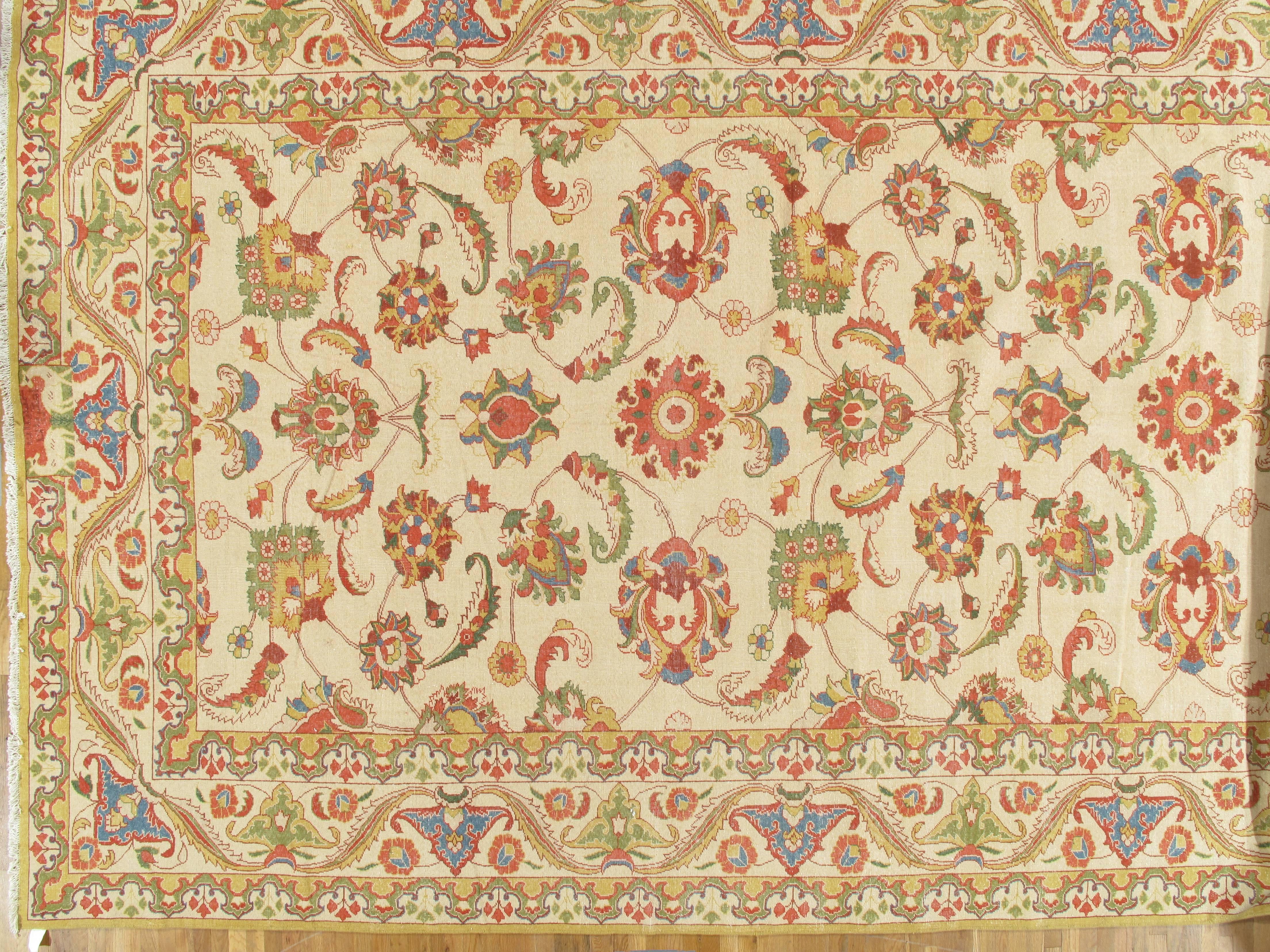 Hand-Knotted Vintage Persian Sultanabad Carpet Handmade Oriental Rug, Ivory, Green, Blue, Red