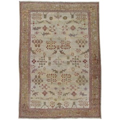 Alfombra Persa Antigua Sultanabad Rugs, Alfombra Oriental Hecha a Mano, Marfil, Oro, Verde