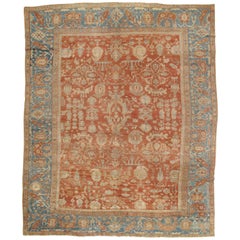 Antique Persian Sultanabad Carpet, Handmade Oriental Rug, Light Blue, Terracotta