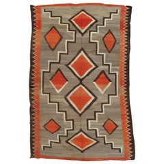 Antique Navajo Trans Blanket, Oriental Rug, Handmade Wool Rug, Orange, Gray