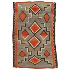 Antique Navajo Trans Blanket, Oriental Rug, Handmade Wool Rug, Orange, Gray 7