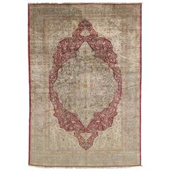 Antique Persian Silk Tabriz Carpet, Handmade Oriental Rug, Red, Ivory, Gold 3