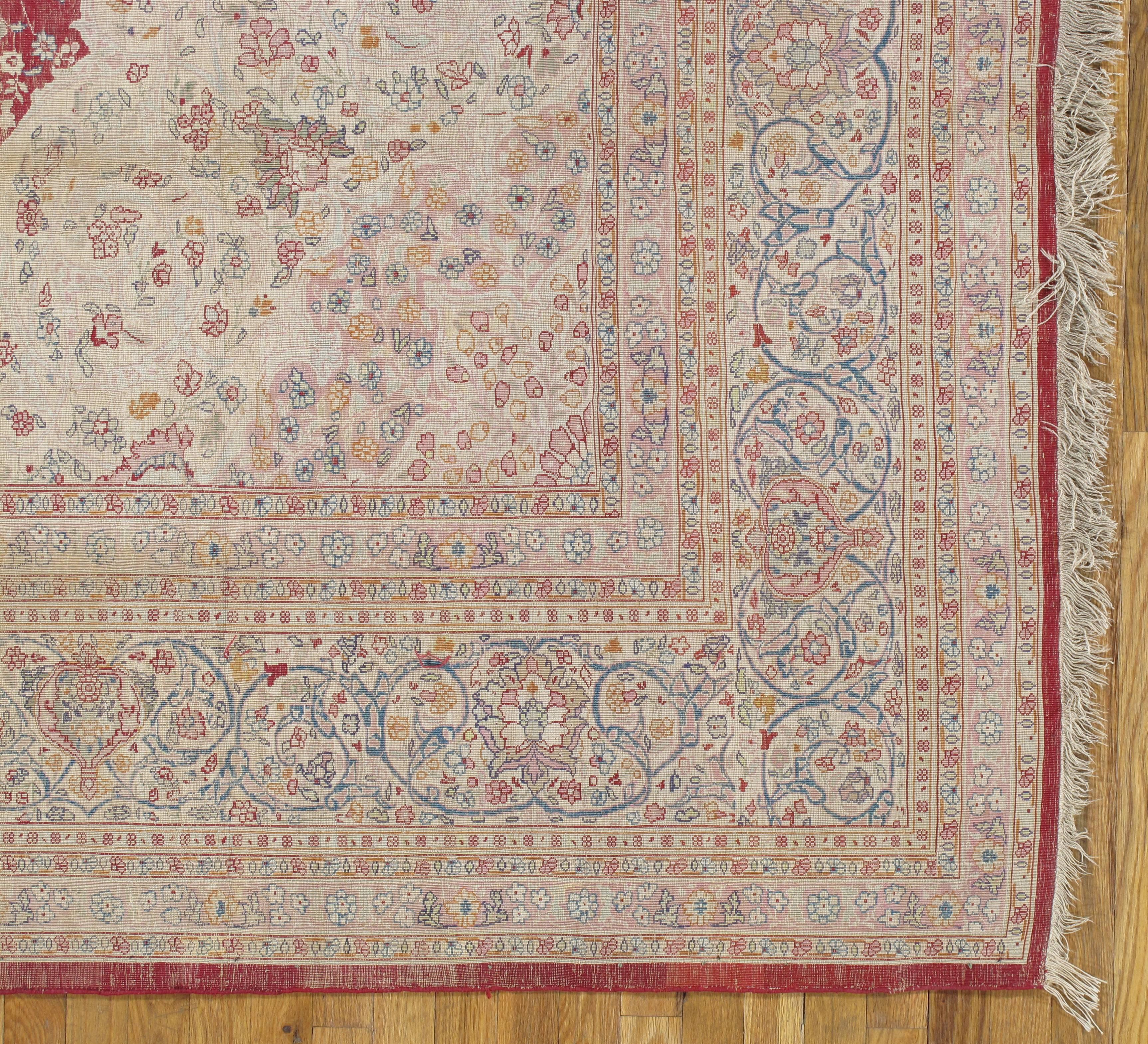 Antiker persischer Seiden-Tabriz-Teppich, Handgefertigter Orientteppich, Rot, Elfenbein, Gold im Zustand „Gut“ im Angebot in Port Washington, NY