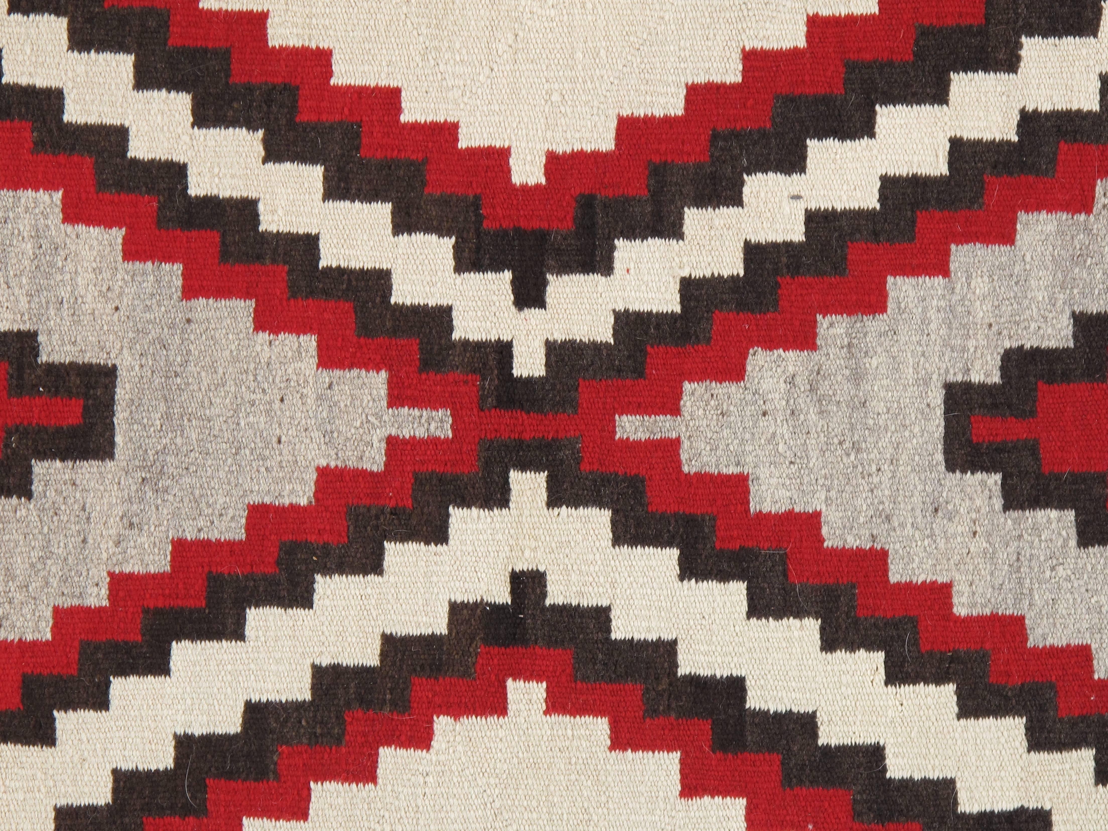 American Vintage Navajo Carpet, Oriental Rug, Handmade Wool Rug, Red, Black, Ivory, Bold