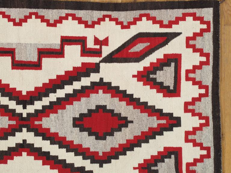 Native American Vintage Navajo Carpet, Oriental Rug, Handmade Wool Rug, Red, Black, Ivory, Bold For Sale