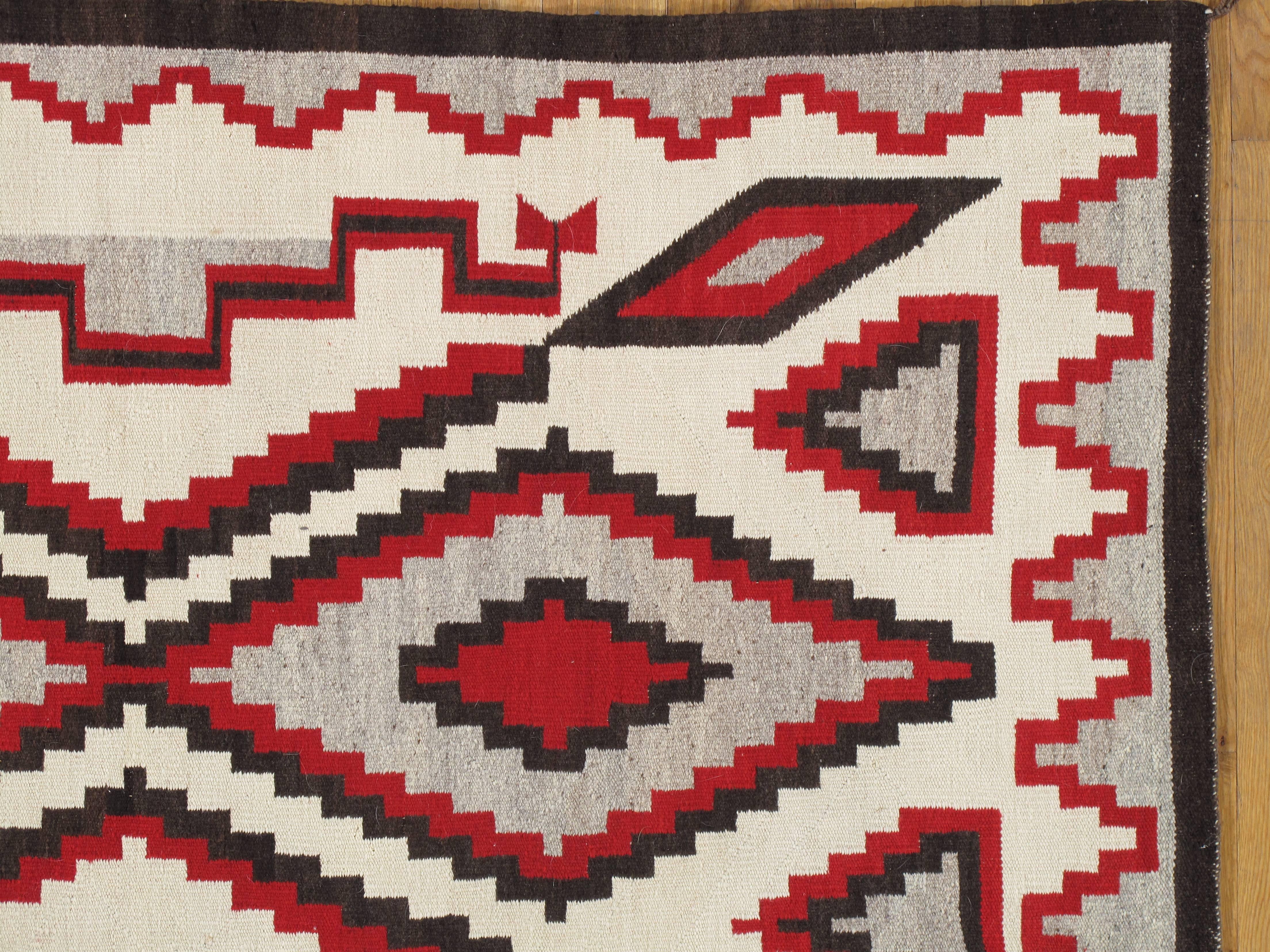 Native American Vintage Navajo Carpet, Oriental Rug, Handmade Wool Rug, Red, Black, Ivory, Bold