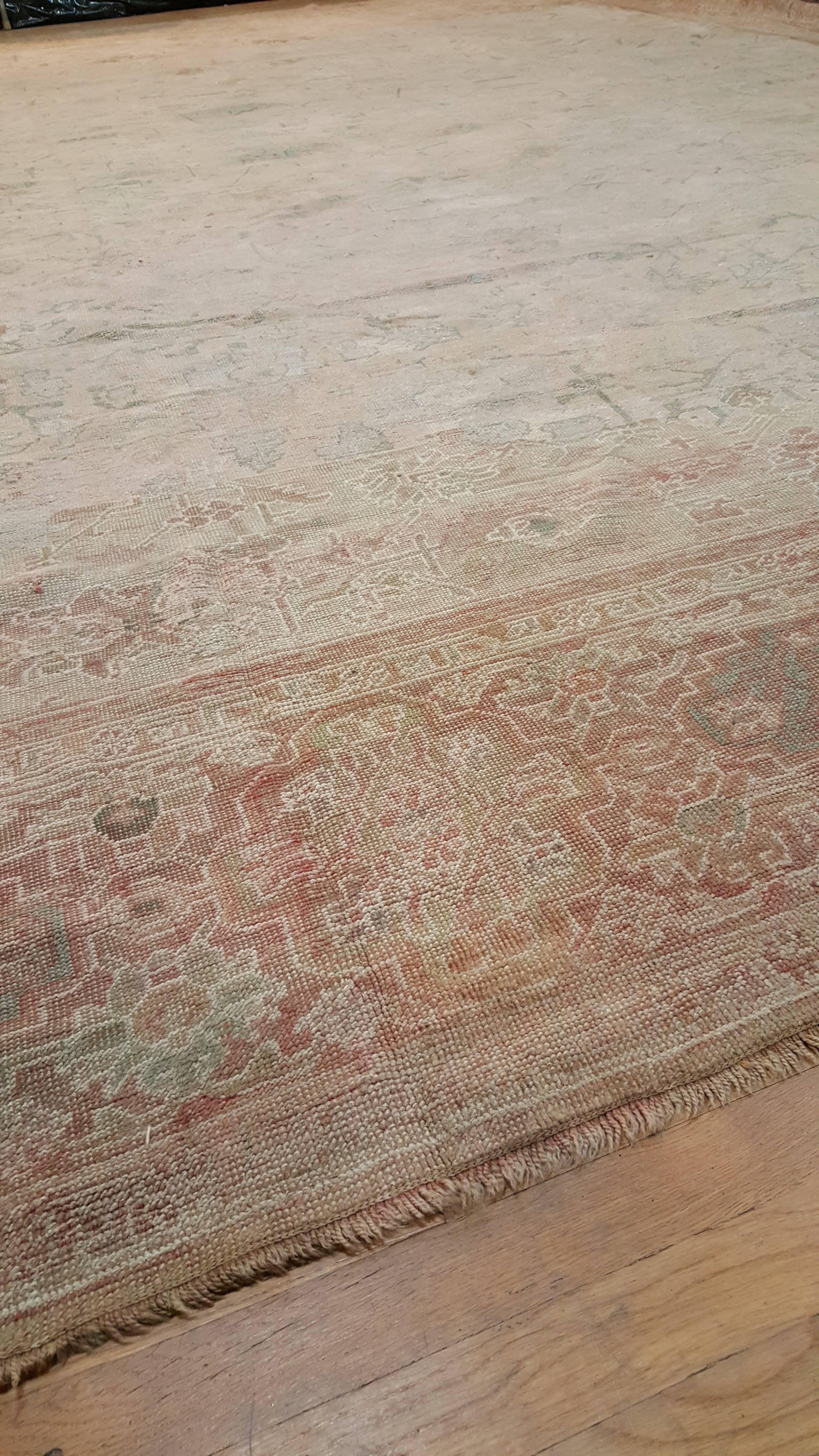 Wool Antique Oushak Carpet, Handmade Oriental Rug, Beige, Shrimp, Taupe, Cream Fine
