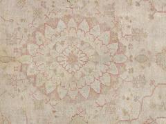 Antique Oushak Carpet, Handmade Oriental Rug, Shrimp Pink, Taupe, Cream Fine Rug