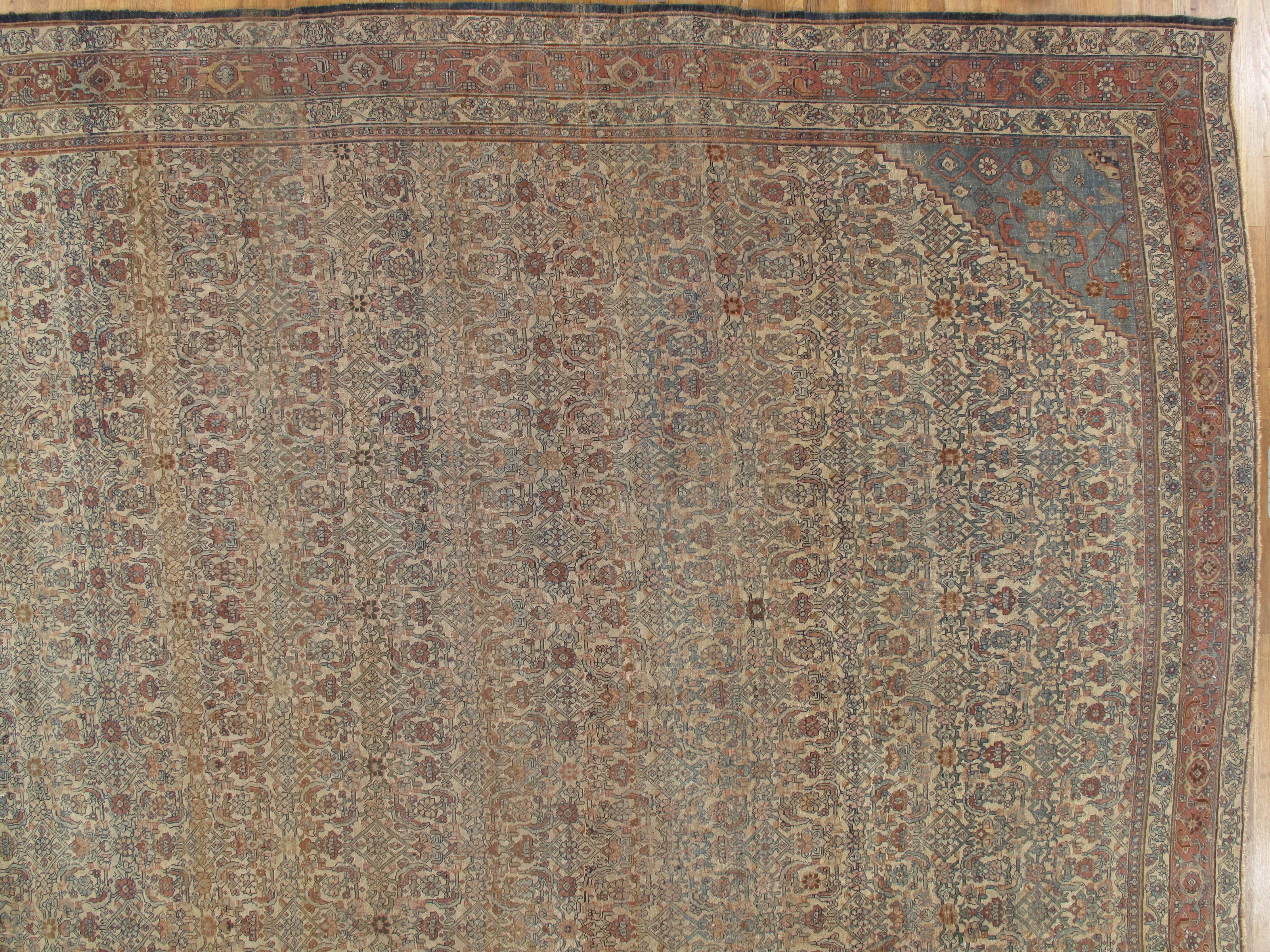 Bijar rugs are often called the iron rugs of Persia. The Bijar is a heavy durable rug that has been very popular in the United States. Most Bijar carpets are woven by Kurds in the Gerus area. This is a very nice fine example. Size: 14'5
