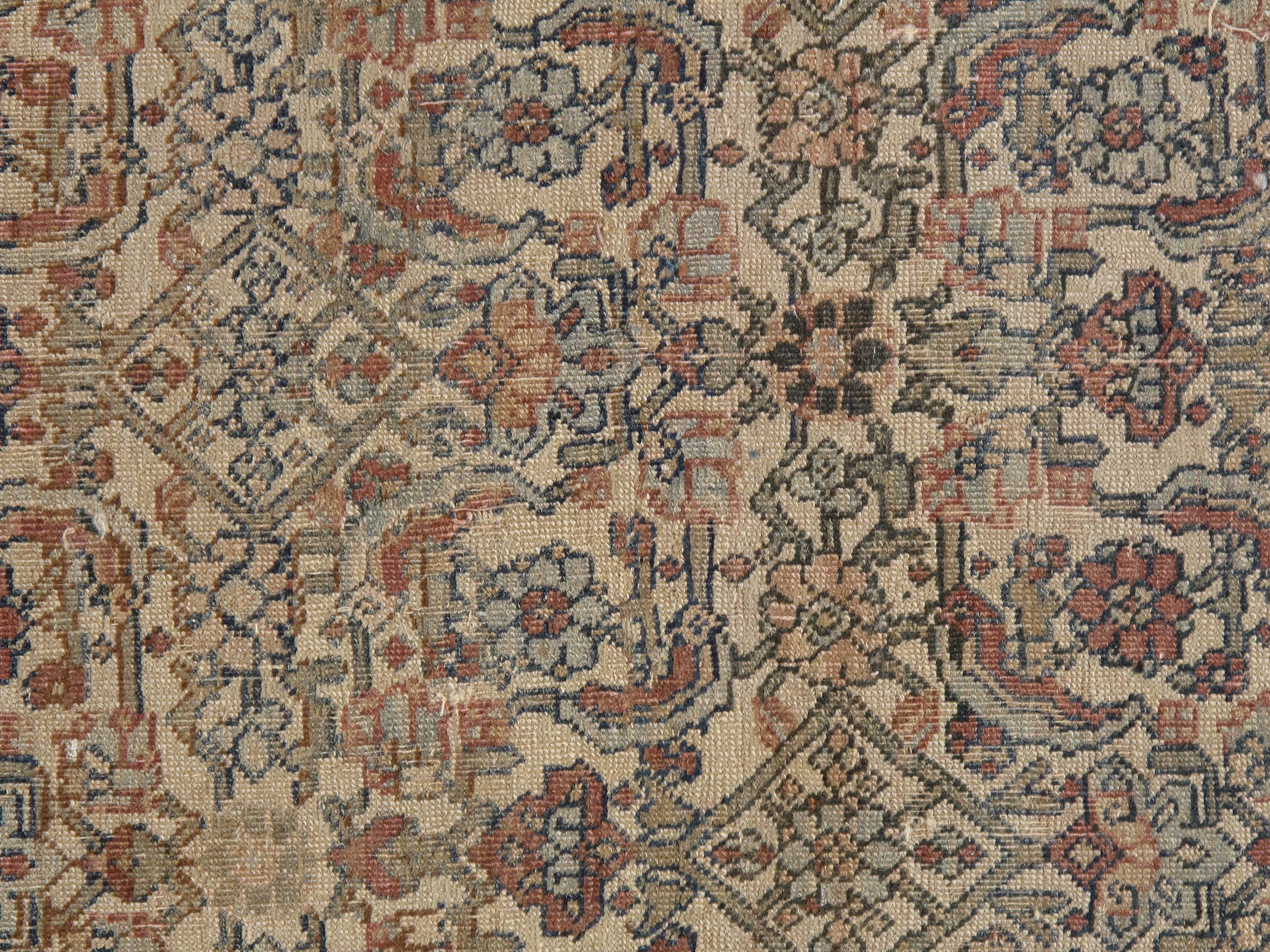 Antique Bijar Carpet Oriental Rug, Handmade, Ivory and Light Blue, Terracotta (Persisch)