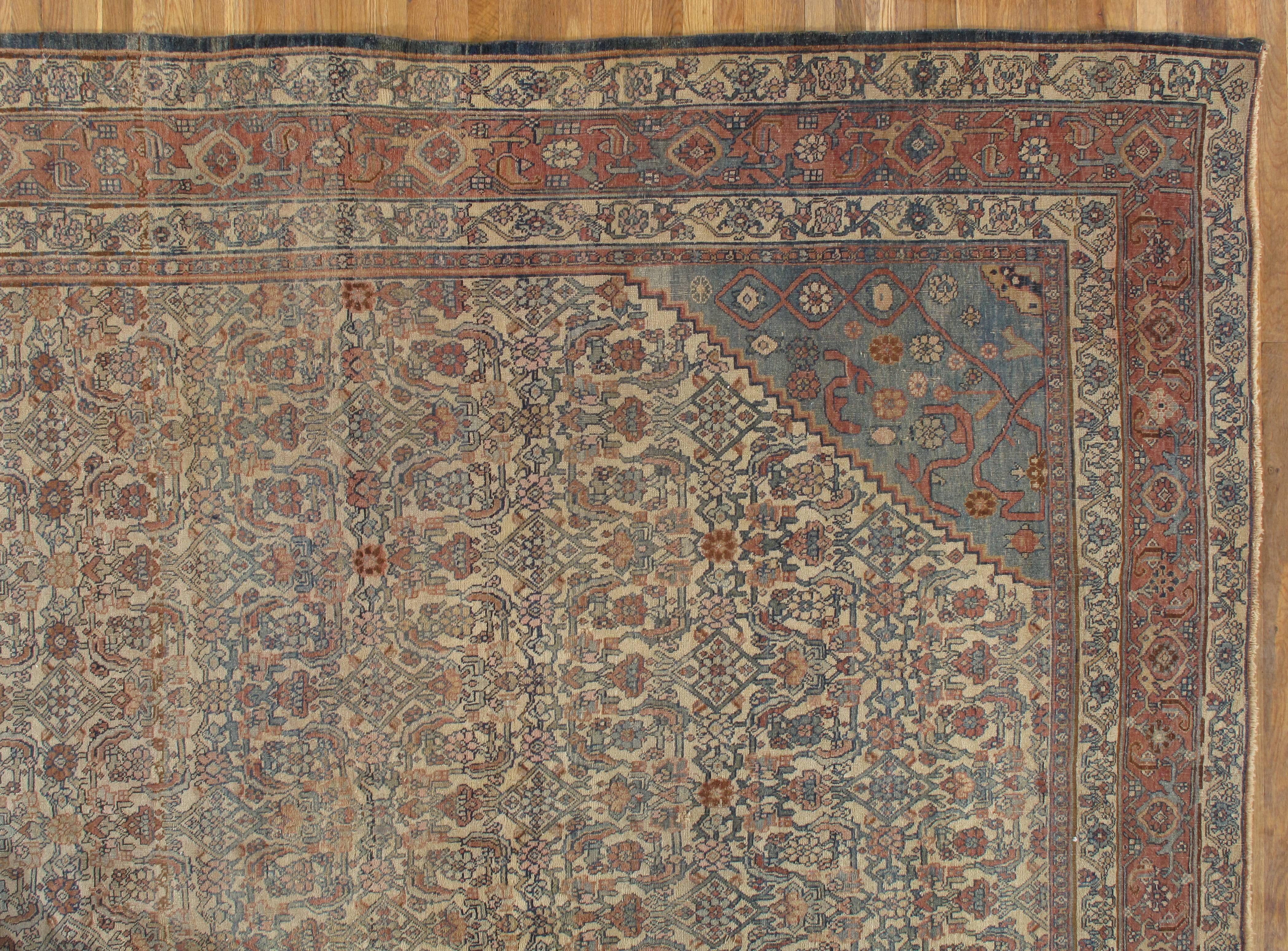 Antique Bijar Carpet Oriental Rug, Handmade, Ivory and Light Blue, Terracotta im Zustand „Relativ gut“ in Port Washington, NY