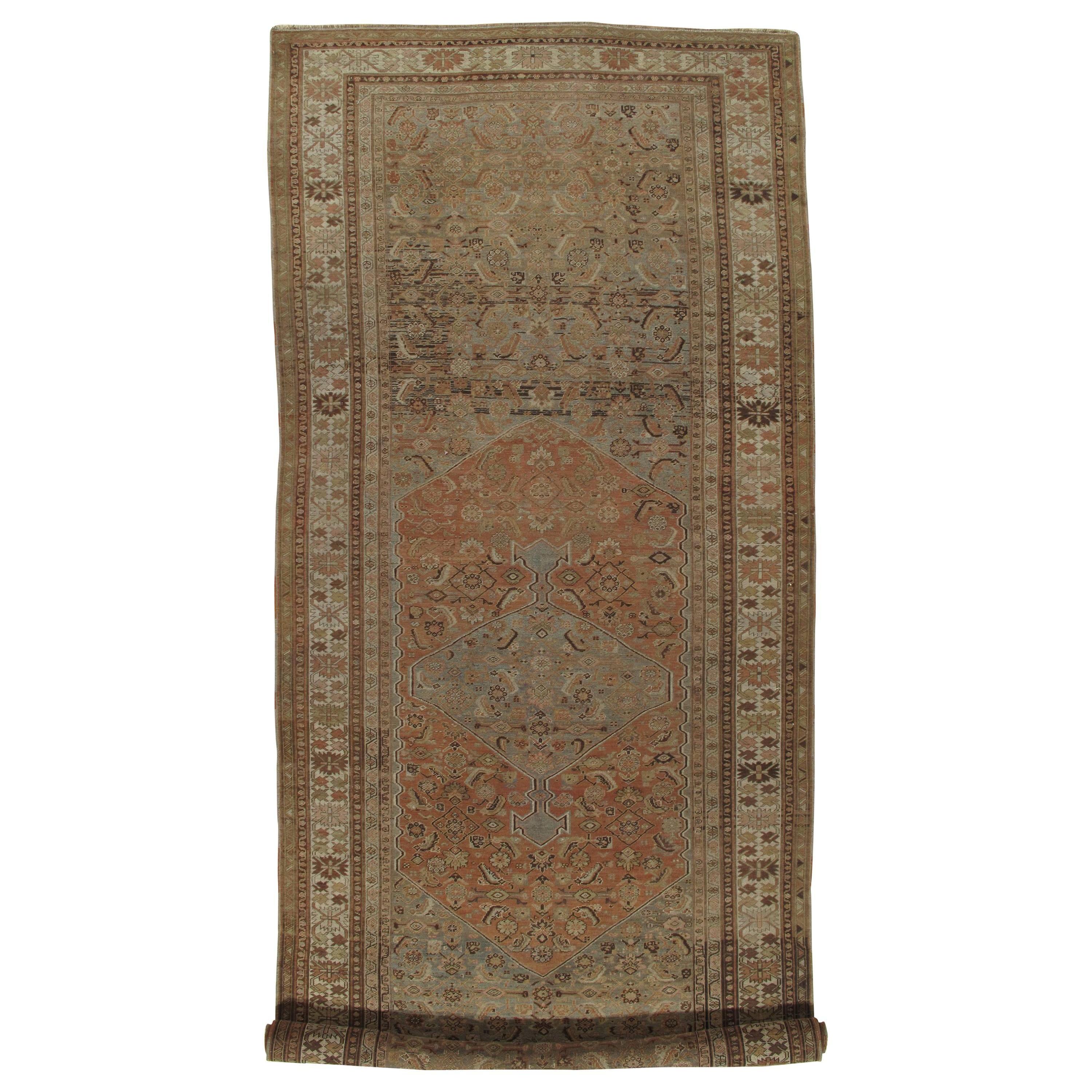 Antique Gallery-Size Bijar Runner, Handmade Oriental Rug, Taupe, Terracotta For Sale