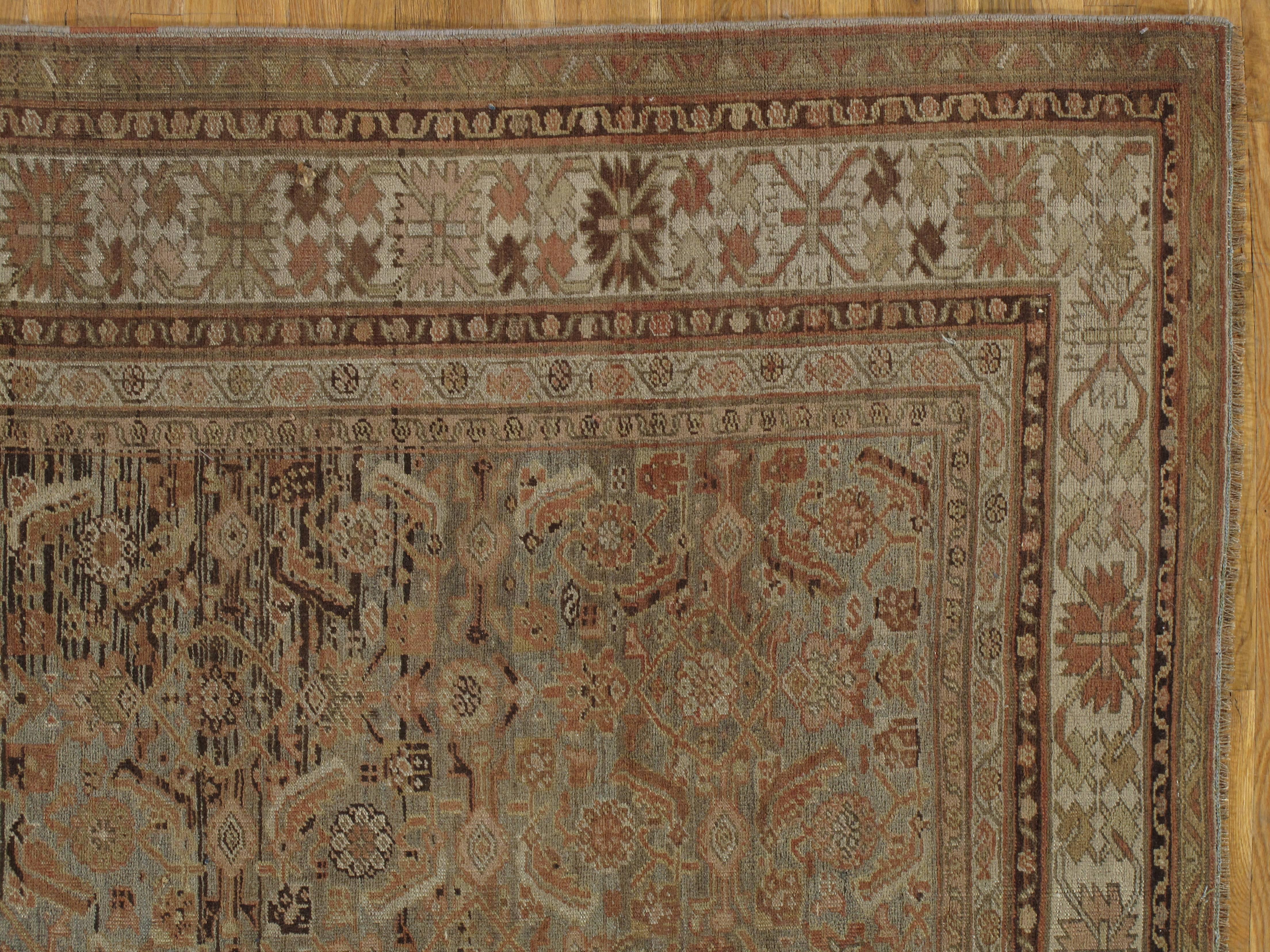 Persian Antique Gallery-Size Bijar Runner, Handmade Oriental Rug, Taupe, Terracotta For Sale