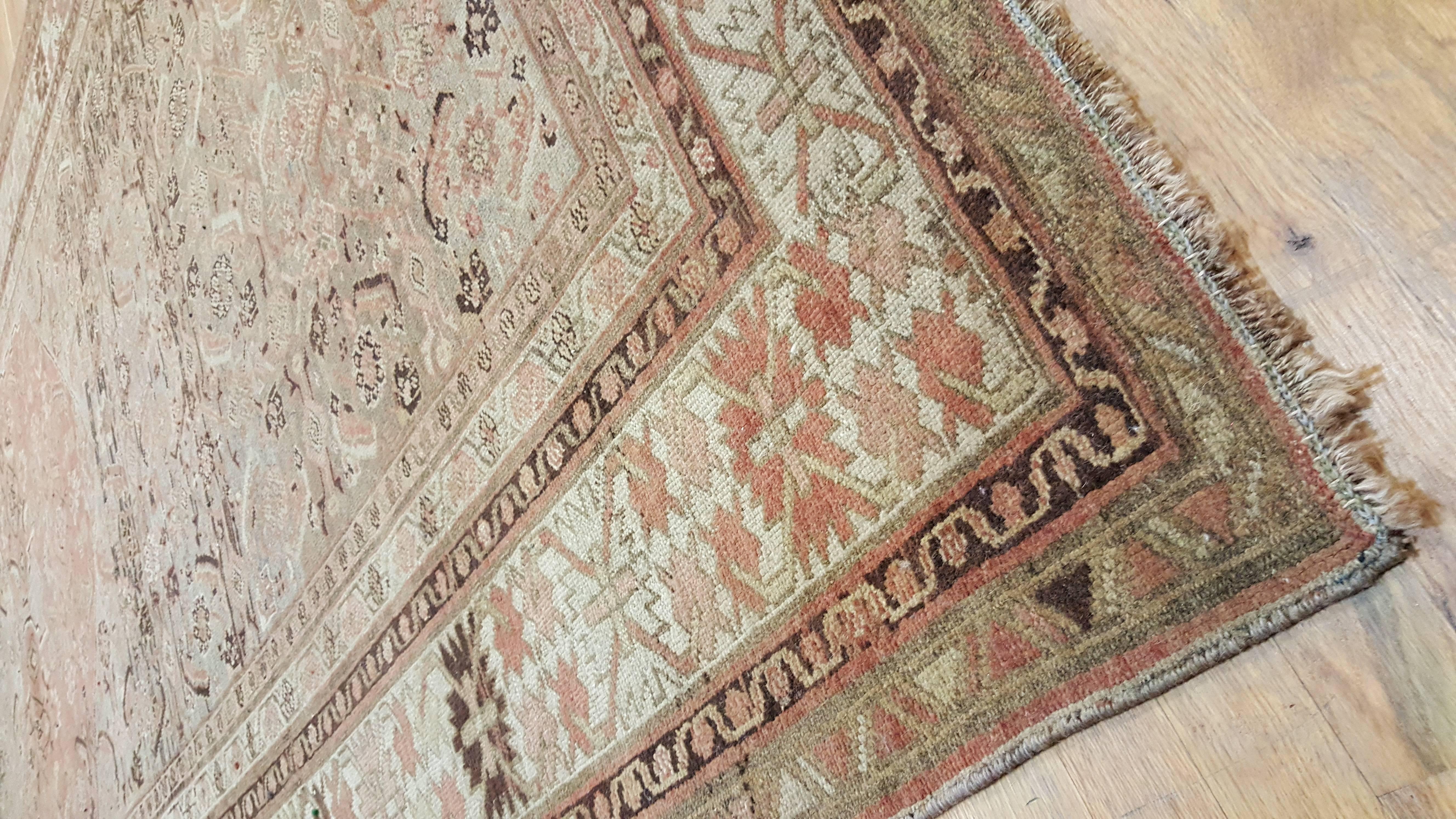 20th Century Antique Gallery-Size Bijar Runner, Handmade Oriental Rug, Taupe, Terracotta For Sale