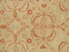 Antique Oushak Carpet Handmade Oriental Rug, Pale Green Coral, Taupe, Cream Fine
