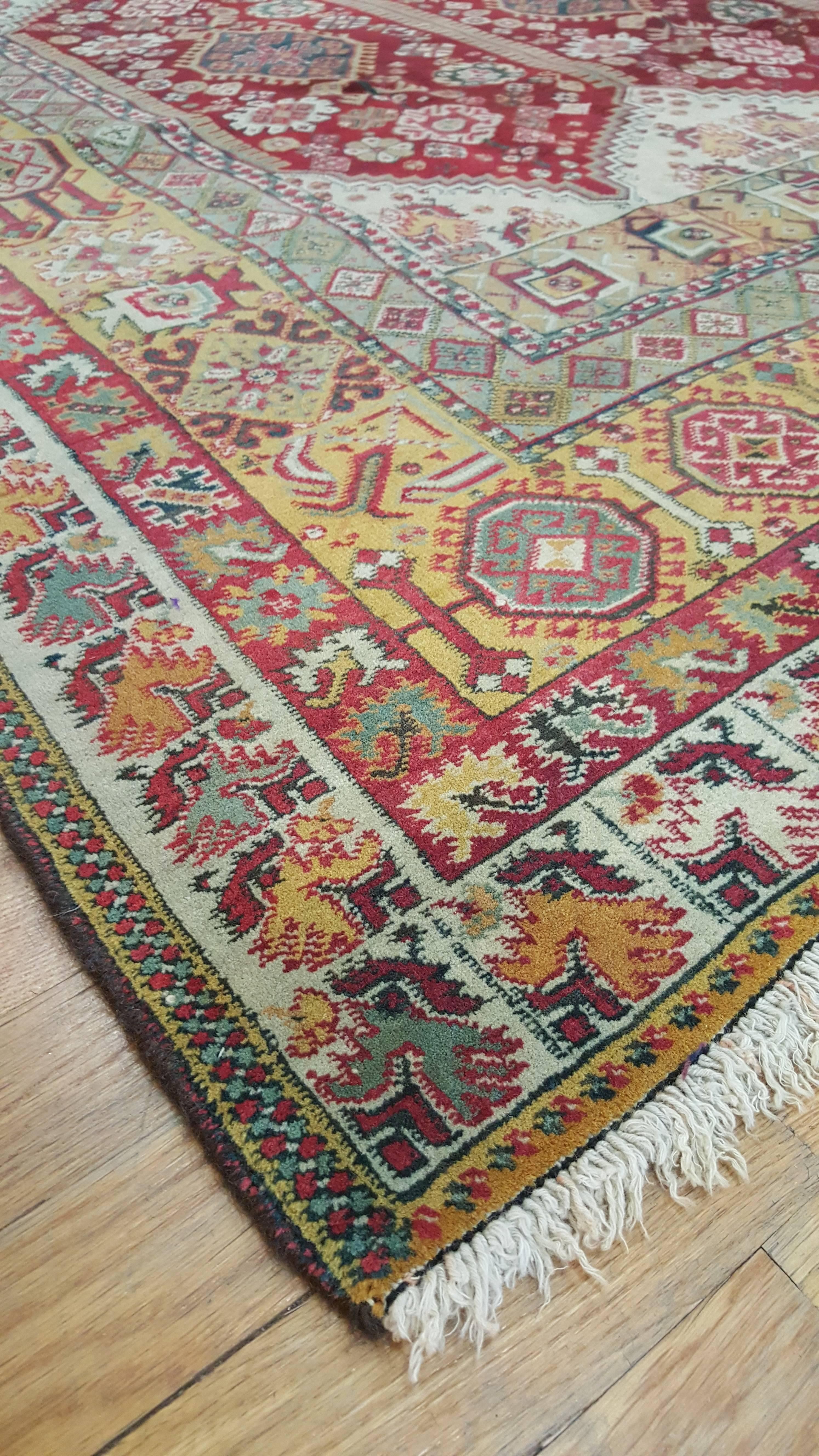 Antique Indian Agra Carpet, Indian Rugs, Oriental Rugs, Red, Gold, 5'10