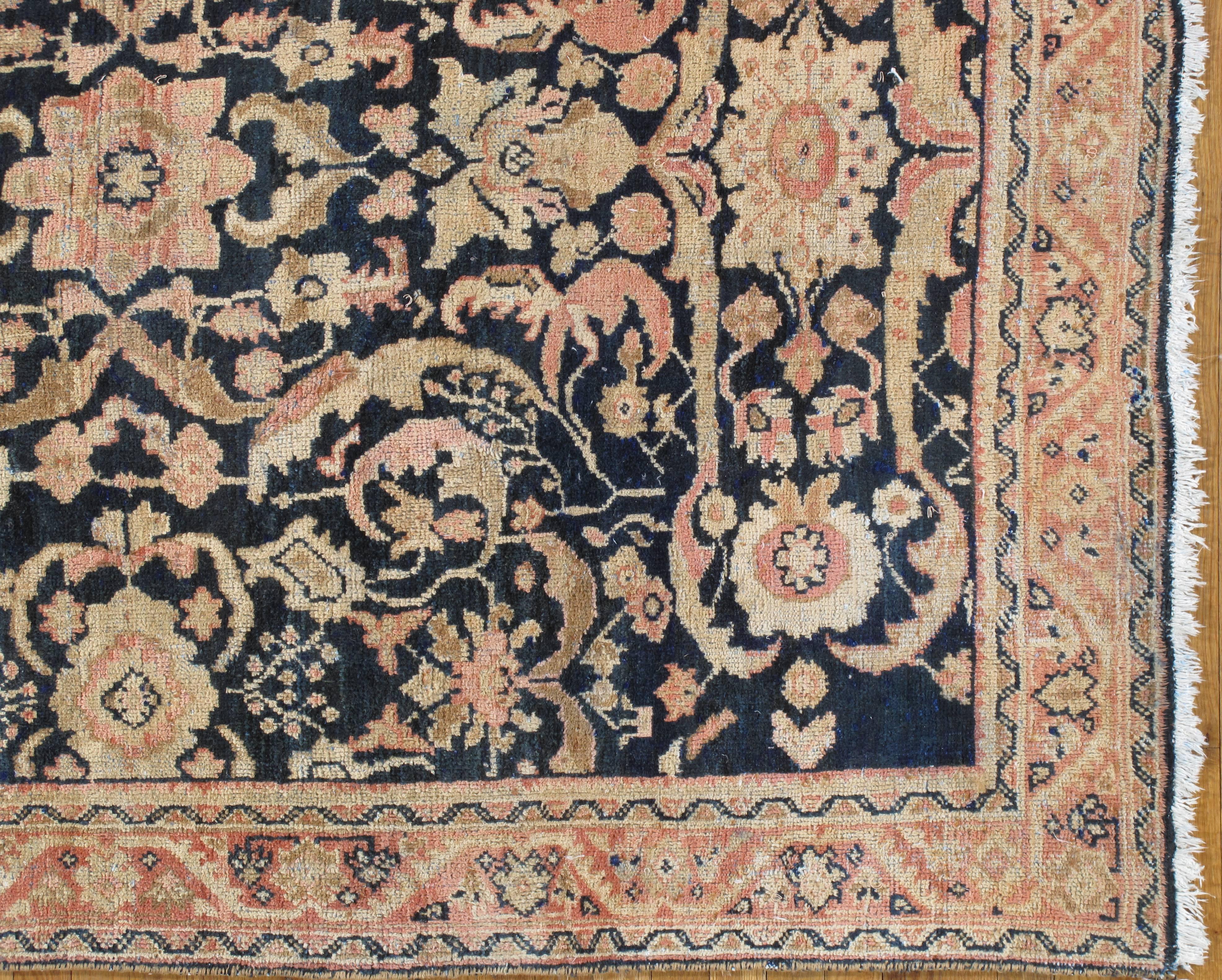 Hand-Knotted Antique Persian Sultanabad Rug, Handmade Wool Oriental Rug, Navy Blue For Sale