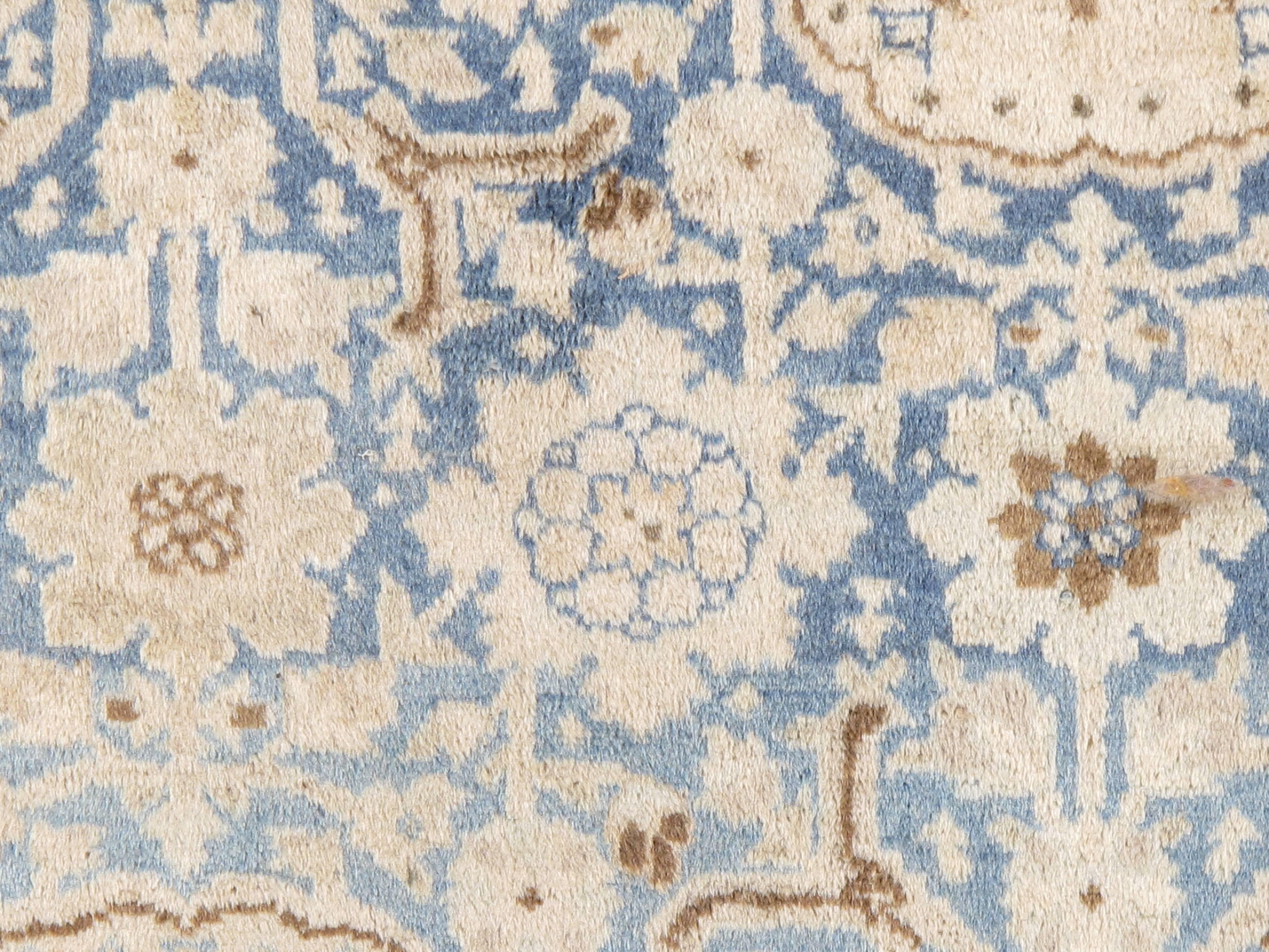 Wool Antique Persian Tabriz Carpet, Pale Light Blue and Beige Carpet, Allover design For Sale